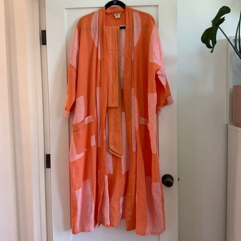 Block Shop Textiles Dot Dash Robe in Apricot XXL-XXXL Petite - Picture 3 of 8